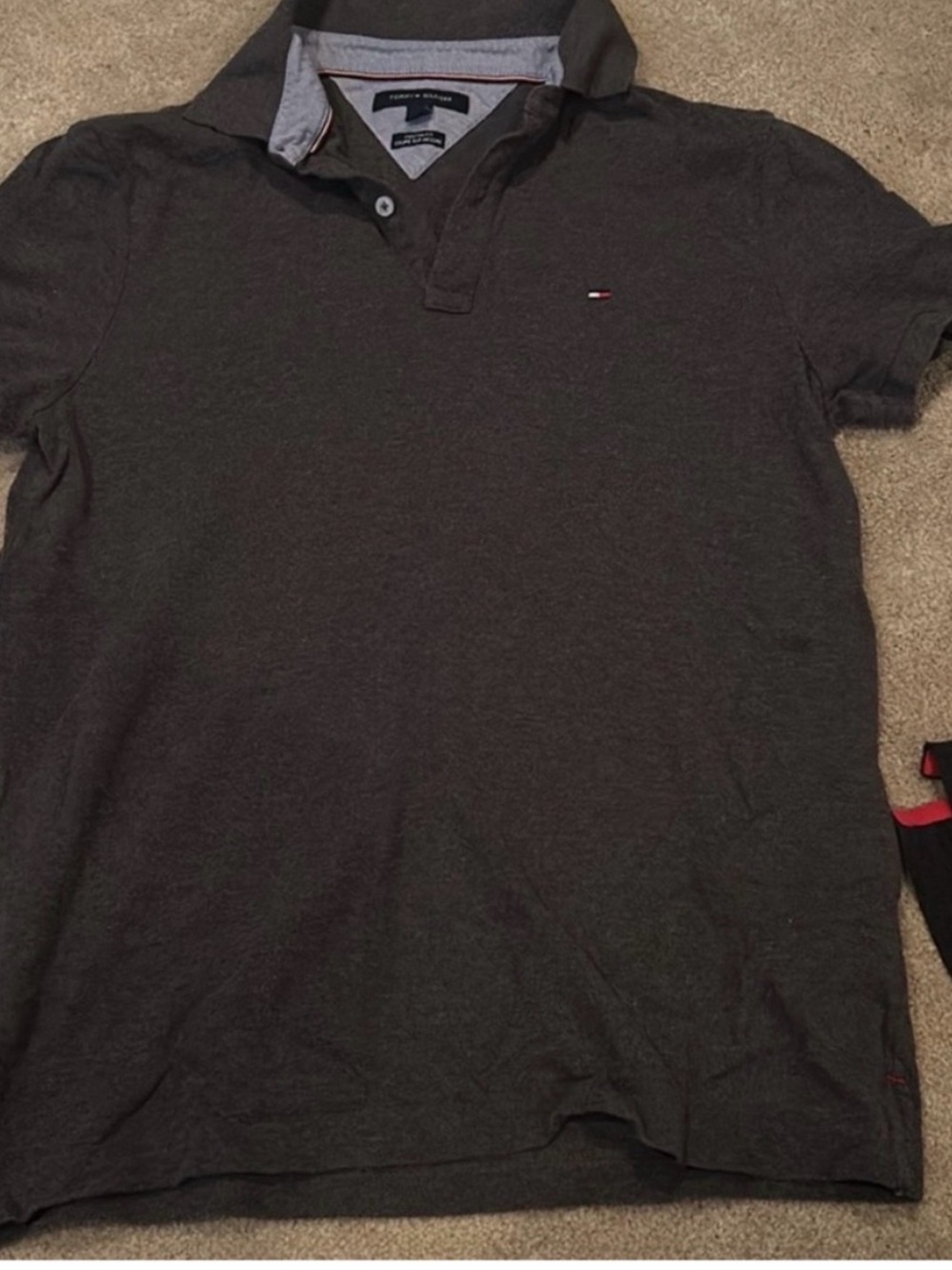 Tommy Hilfiger Men's Charcoal Polo with Signature Flag